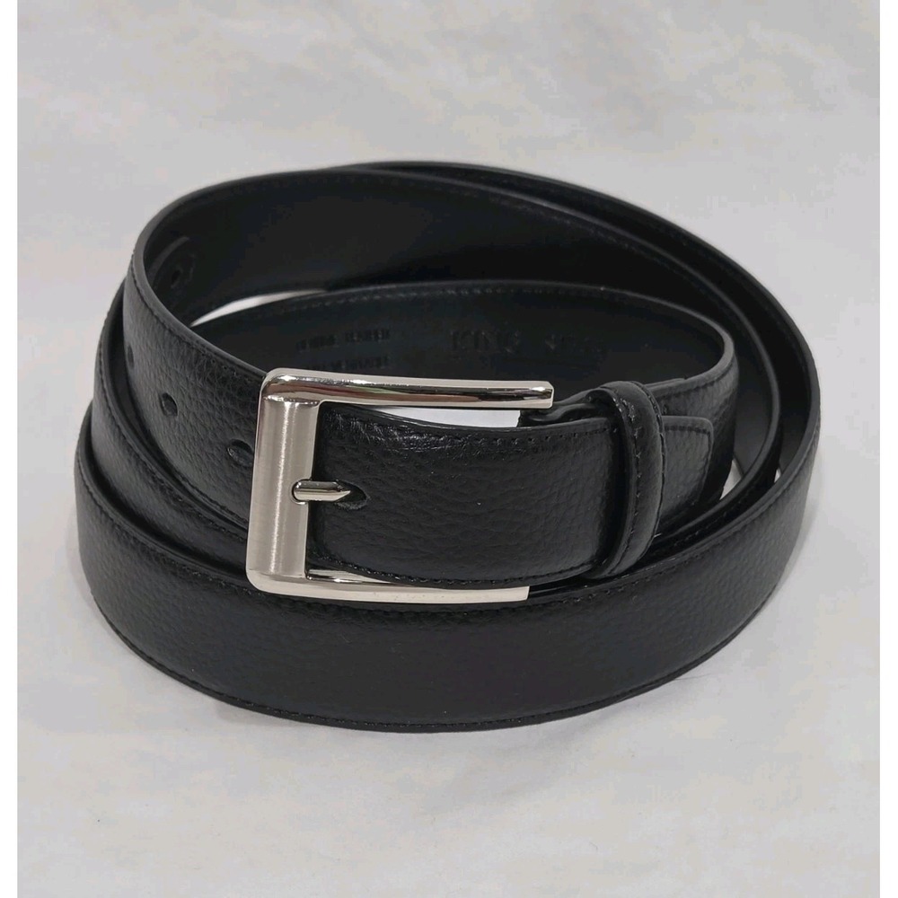 King Size Genuine Leather Black Dress Belt Size 52/54" Antique Nickel Buckle